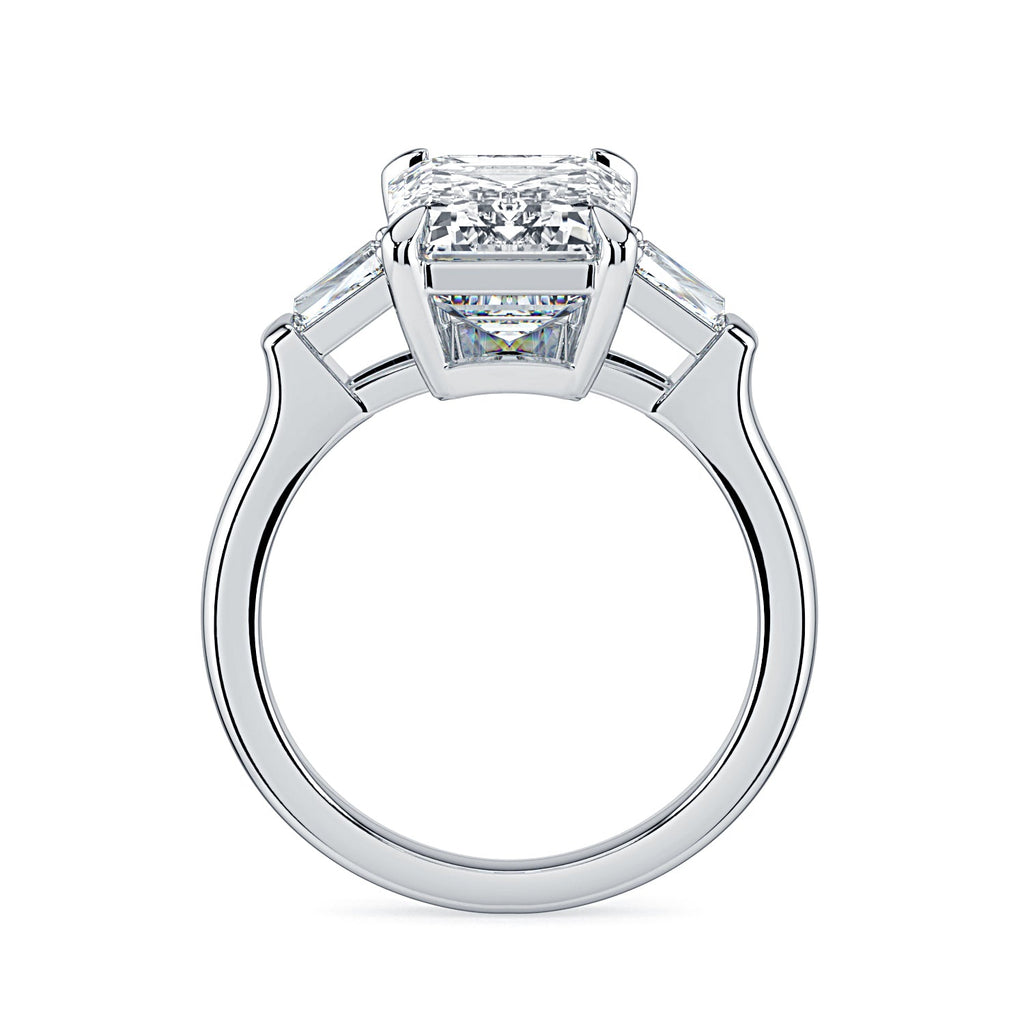Emerald-Cut & Tapered Baguette Diamond Engagement Ring - White