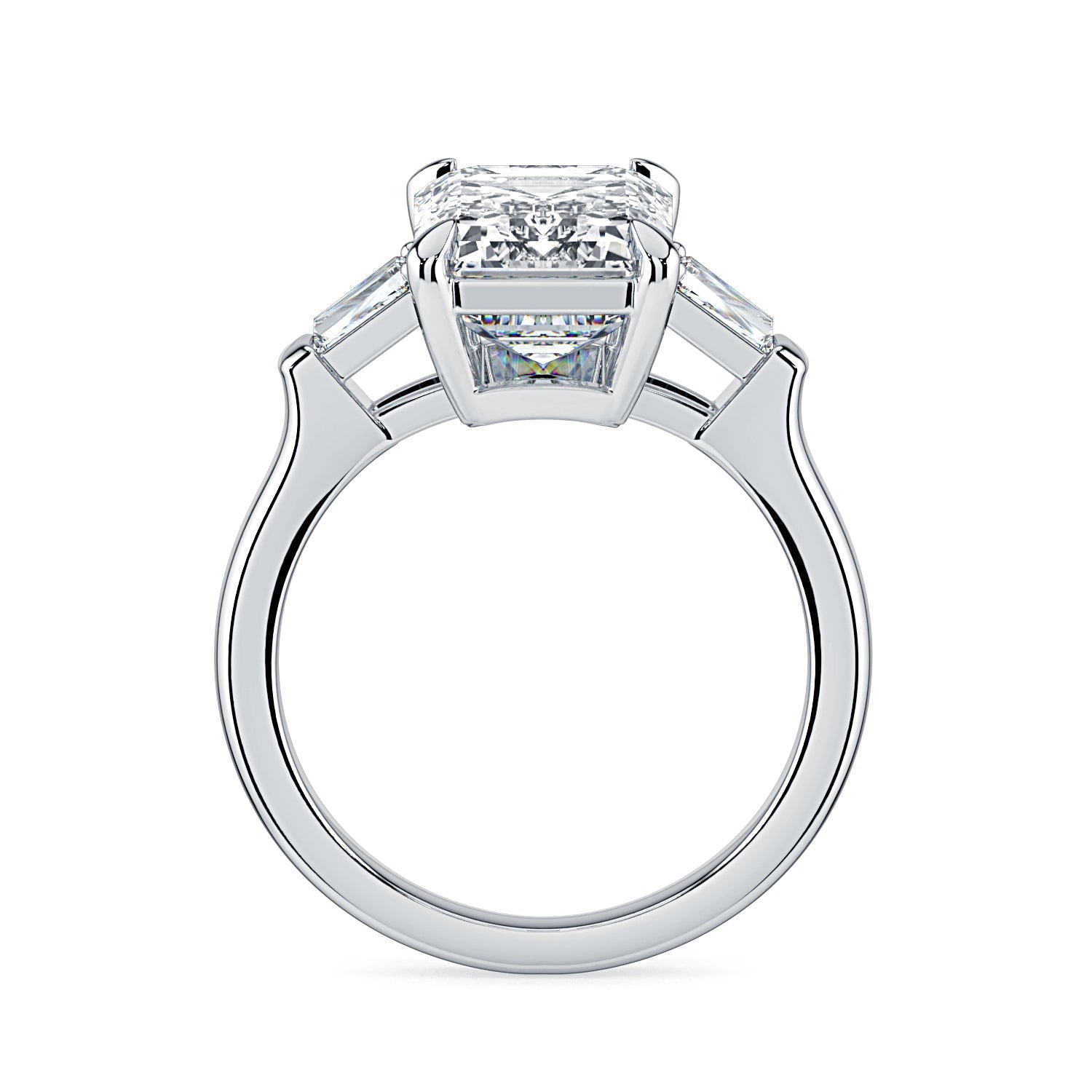 Emerald-Cut & Tapered Baguette Diamond Engagement Ring - White