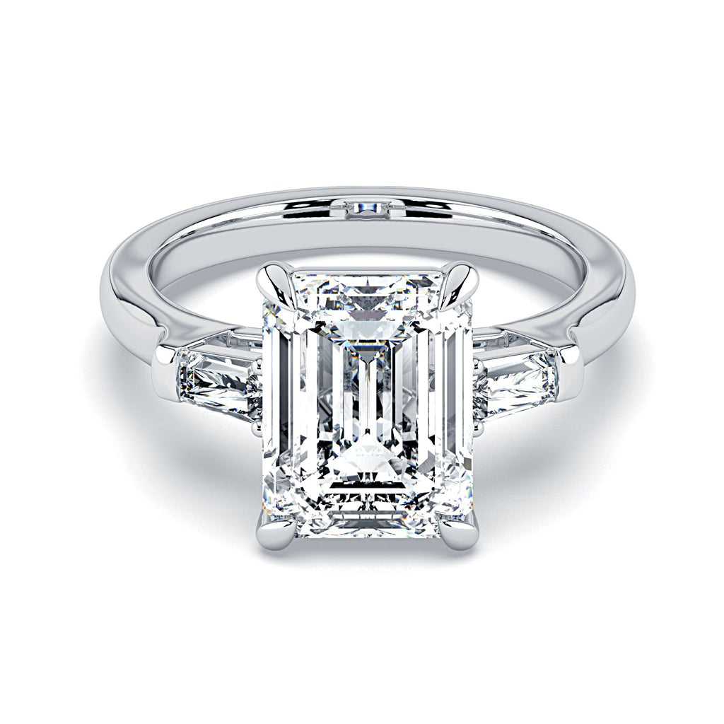 Emerald-Cut & Tapered Baguette Diamond Engagement Ring - White