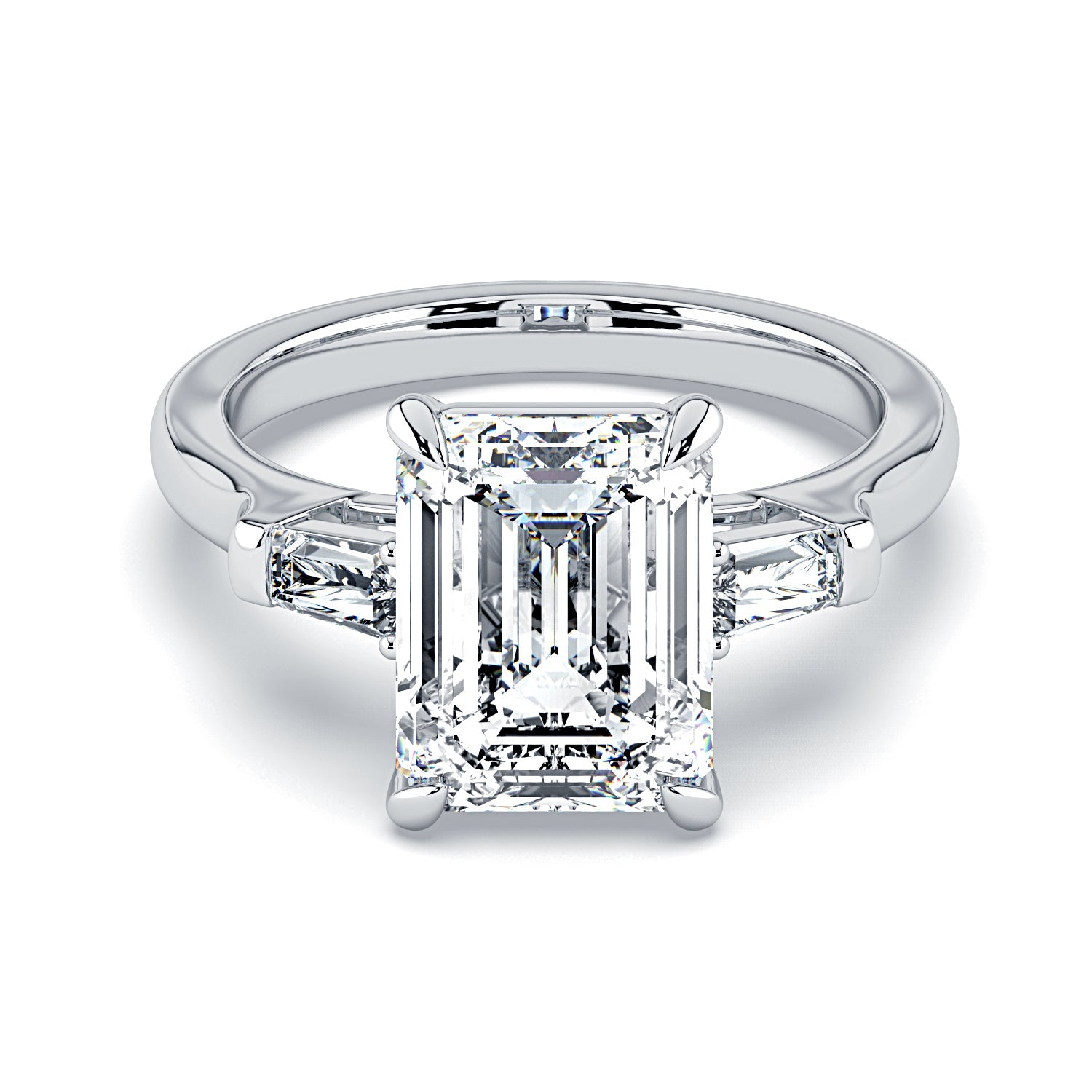 Emerald-Cut & Tapered Baguette Diamond Engagement Ring - White