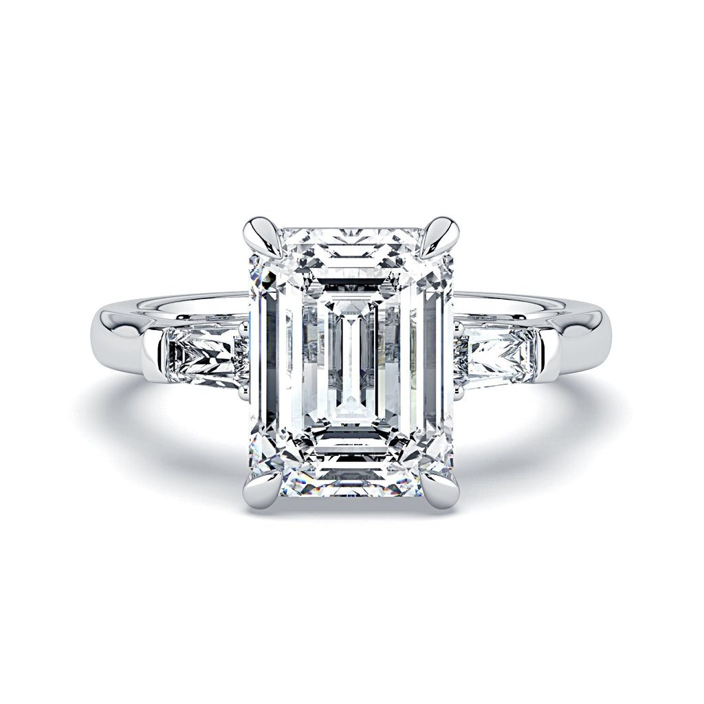 Emerald-Cut & Tapered Baguette Diamond Engagement Ring - White