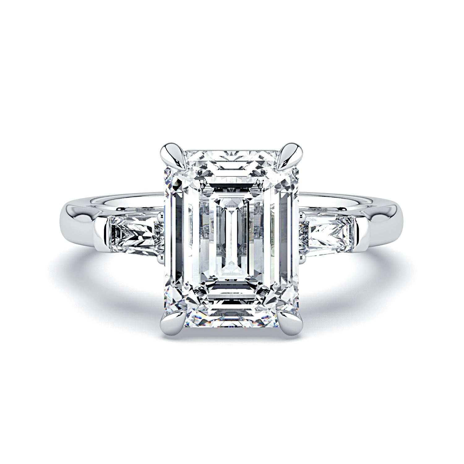 Emerald-Cut & Tapered Baguette Diamond Engagement Ring - White