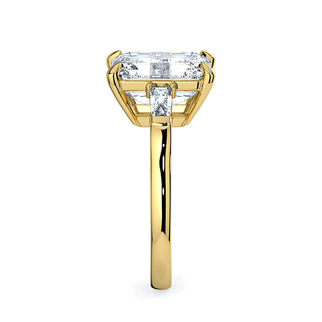 Emerald-Cut & Tapered Baguette Diamond Engagement Ring - Yellow