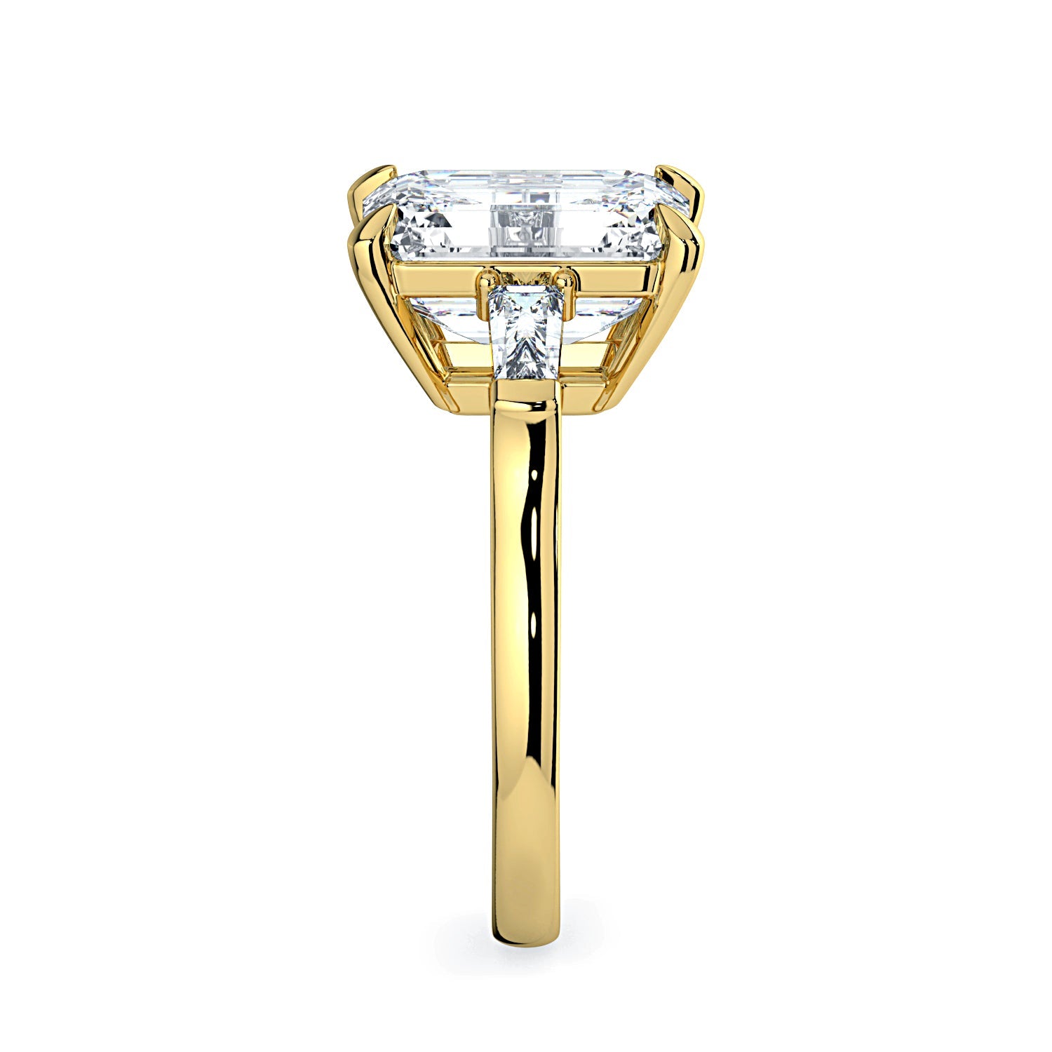 Emerald-Cut & Tapered Baguette Diamond Engagement Ring - Yellow