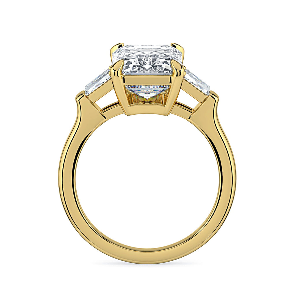 Emerald-Cut & Tapered Baguette Diamond Engagement Ring - Yellow