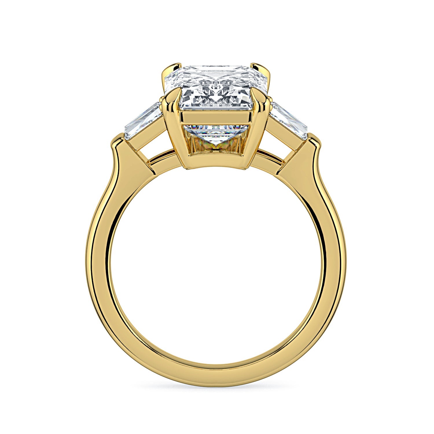 Emerald-Cut & Tapered Baguette Diamond Engagement Ring - Yellow