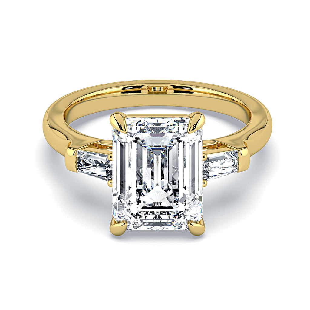 Emerald-Cut & Tapered Baguette Diamond Engagement Ring - Yellow