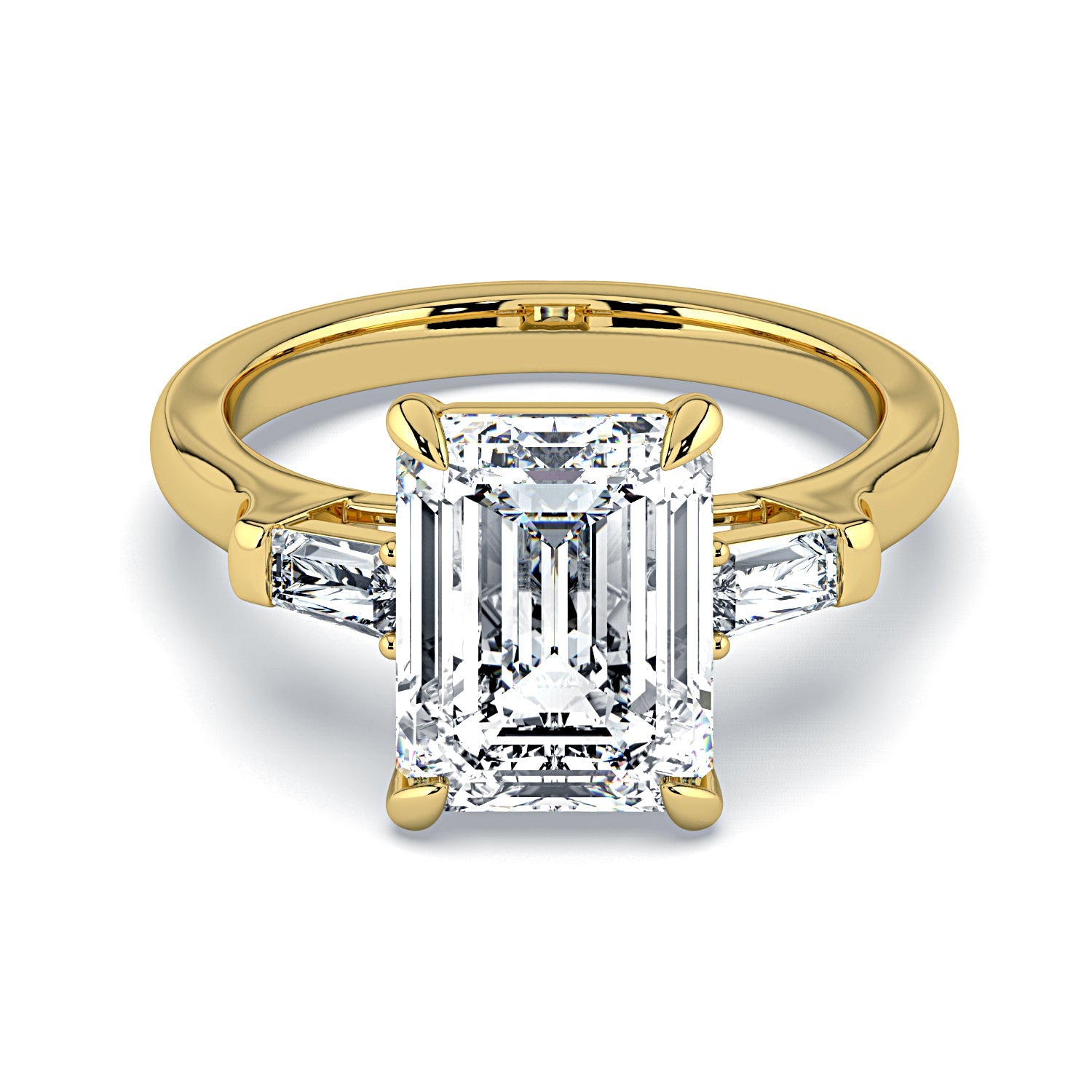 Emerald-Cut & Tapered Baguette Diamond Engagement Ring - Yellow