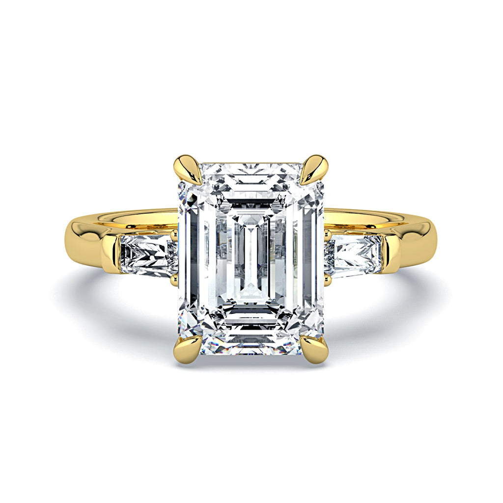 Emerald-Cut & Tapered Baguette Diamond Engagement Ring - Yellow