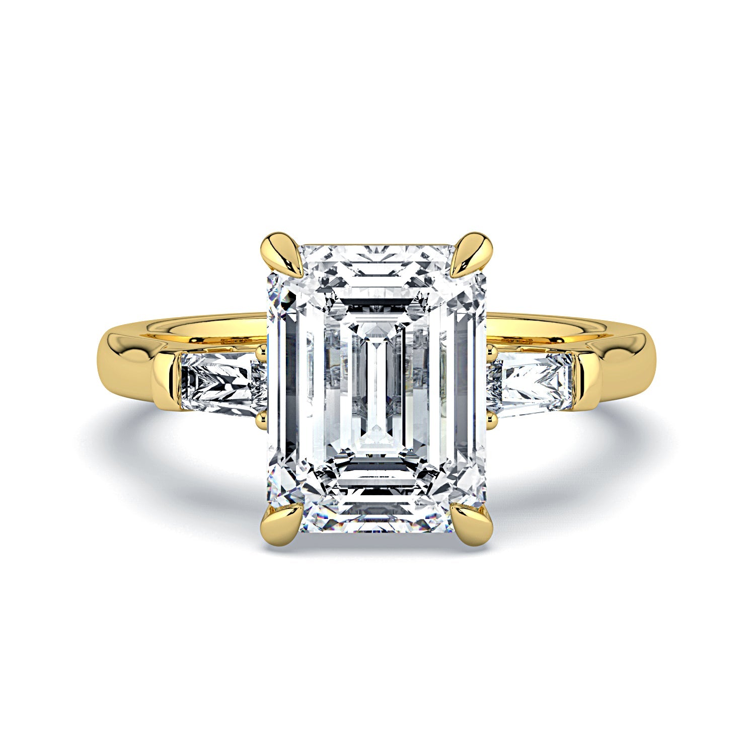 Emerald-Cut & Tapered Baguette Diamond Engagement Ring - Yellow