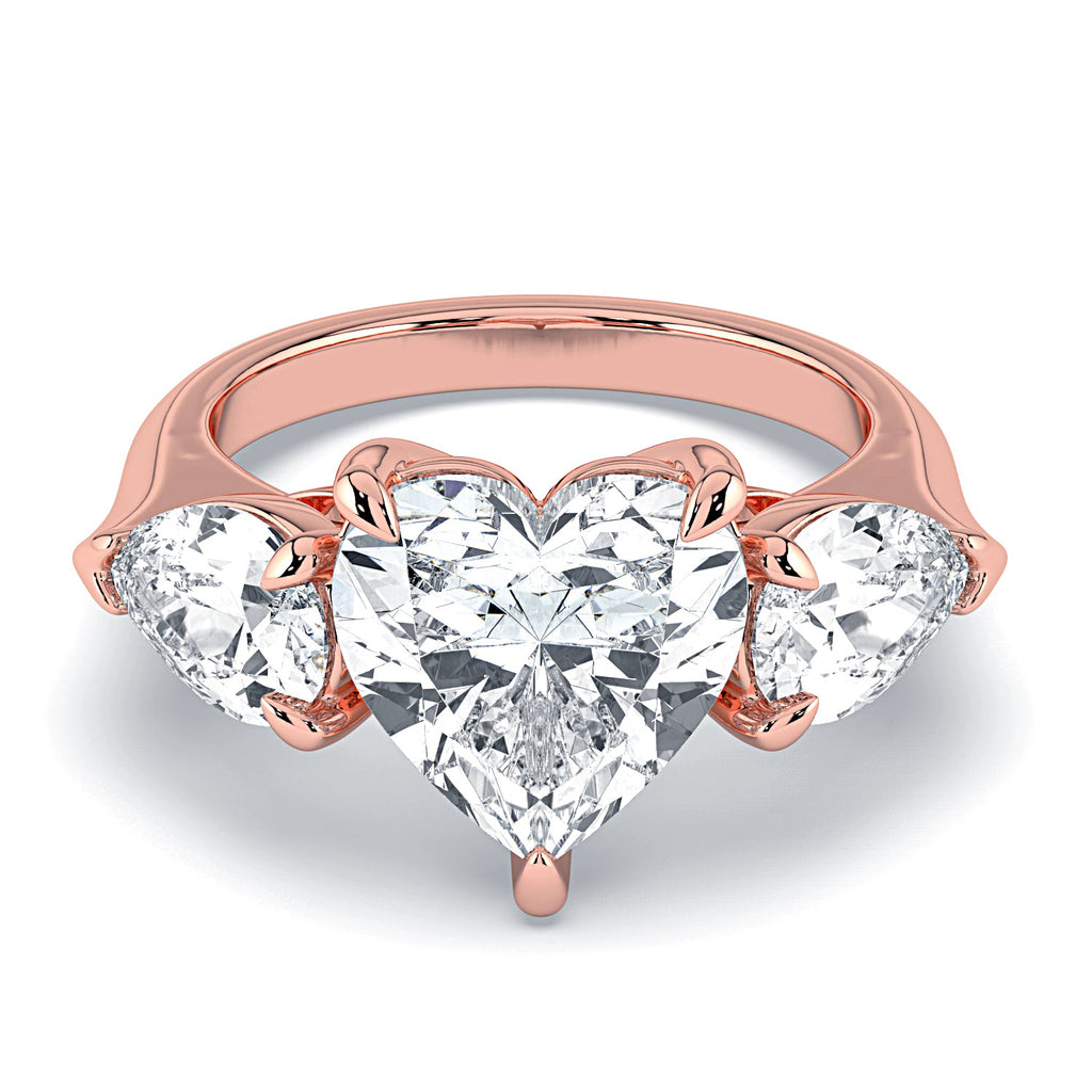 Heart & Pear Shape 3-Stone Diamond Engagement Ring - Rose