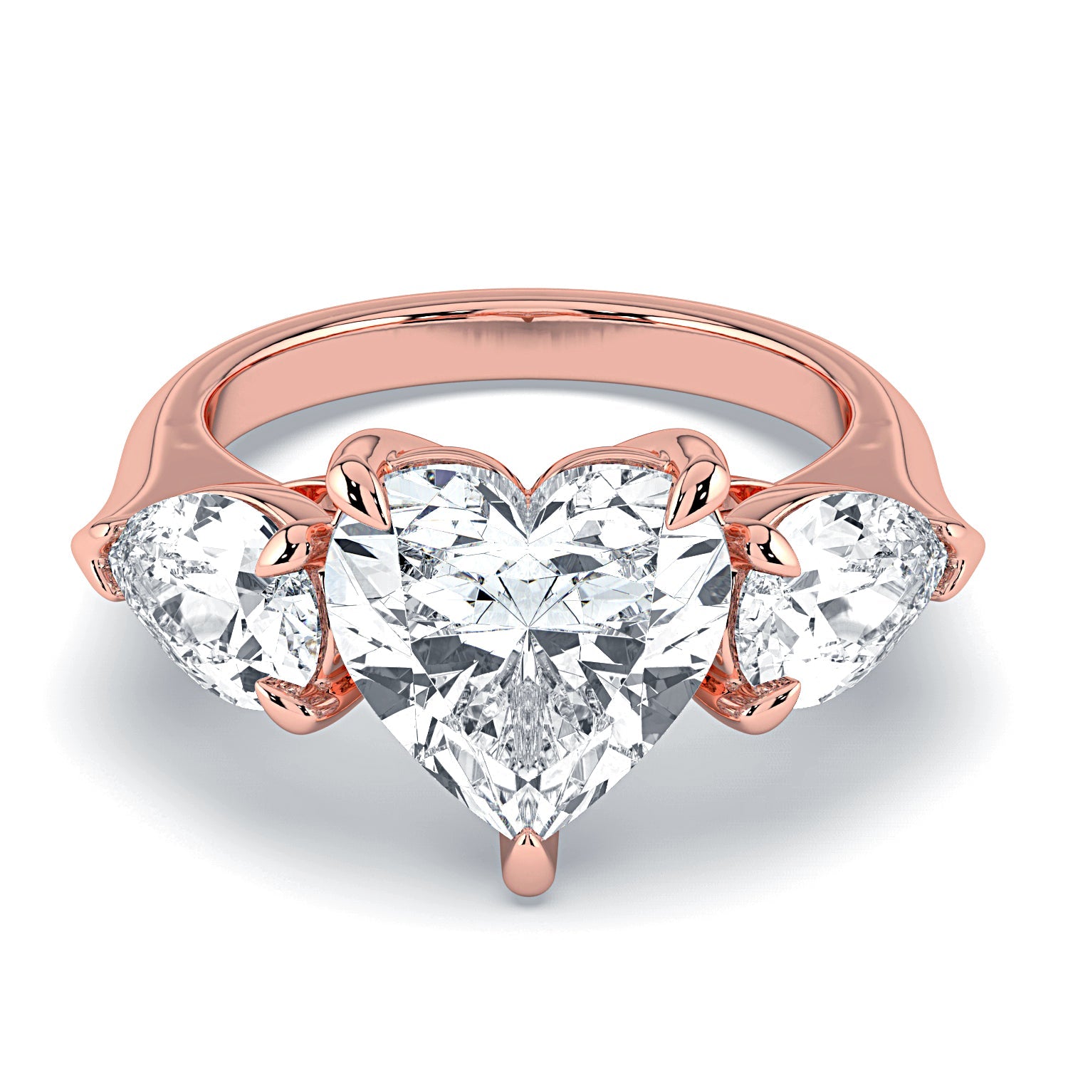 Heart & Pear Shape 3-Stone Diamond Engagement Ring - Rose