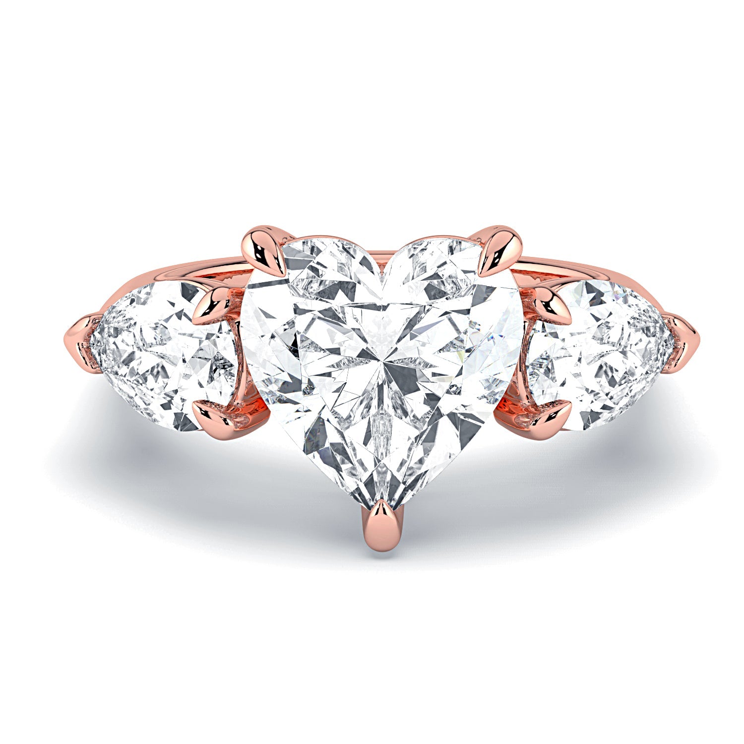 Heart & Pear Shape 3-Stone Diamond Engagement Ring - Rose