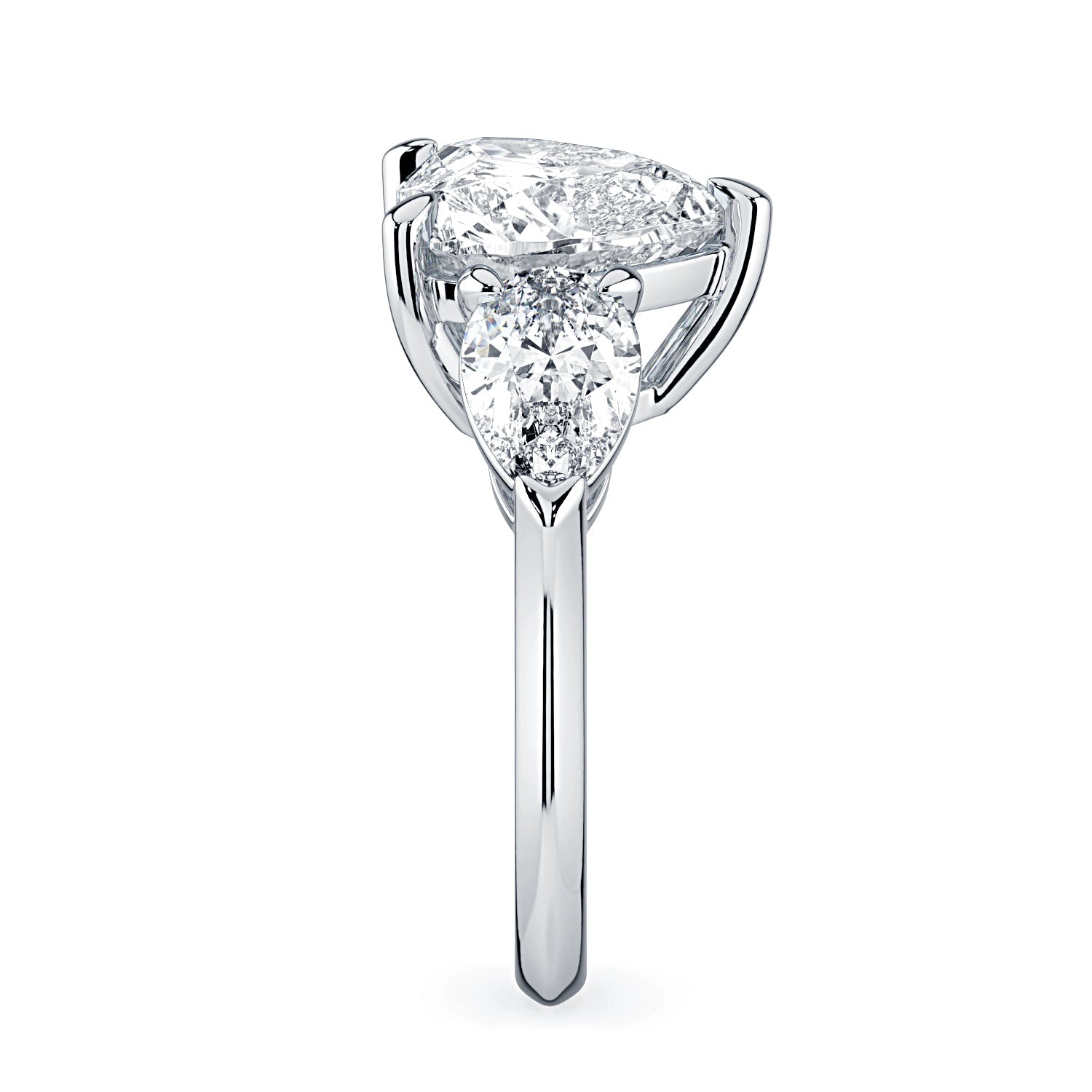 Heart & Pear Shape 3-Stone Diamond Engagement Ring - White