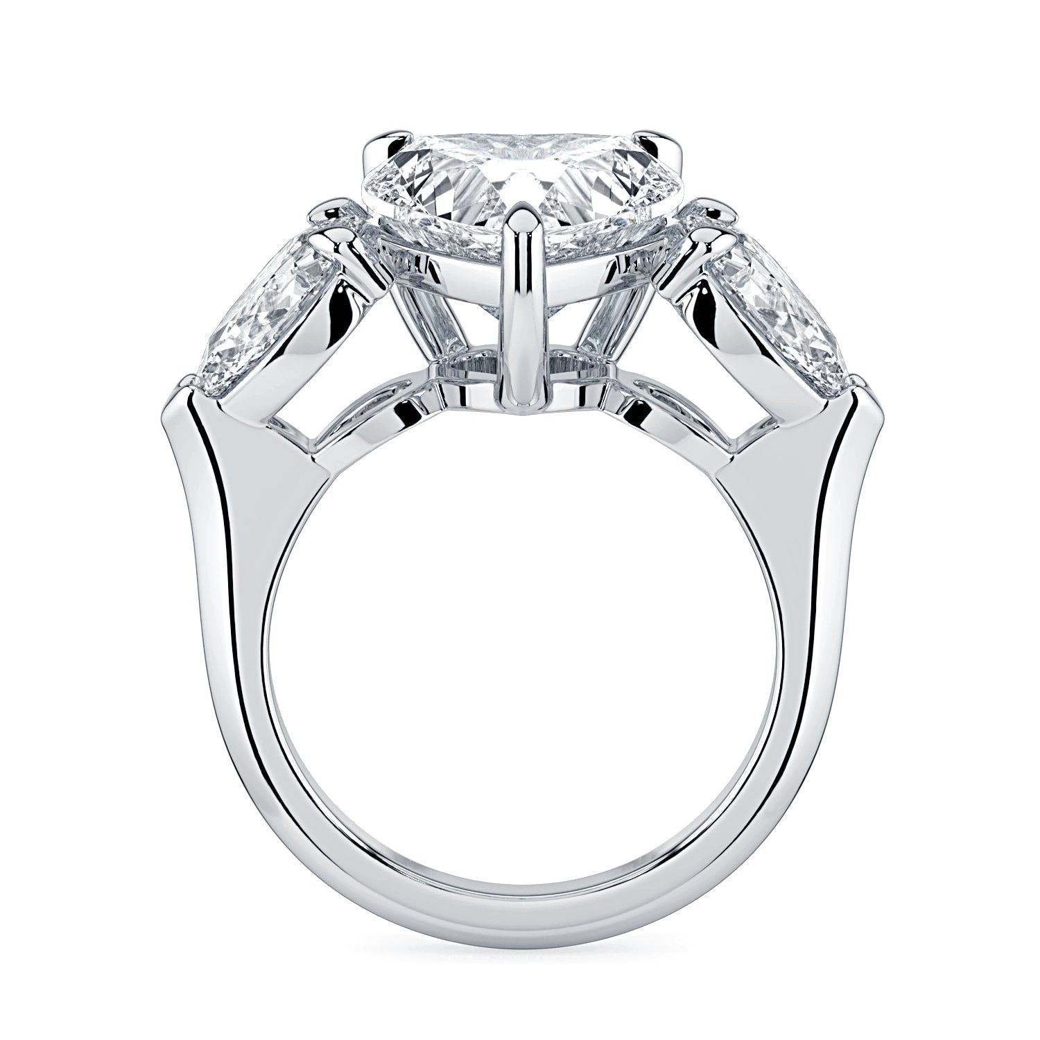 Heart & Pear Shape 3-Stone Diamond Engagement Ring - White