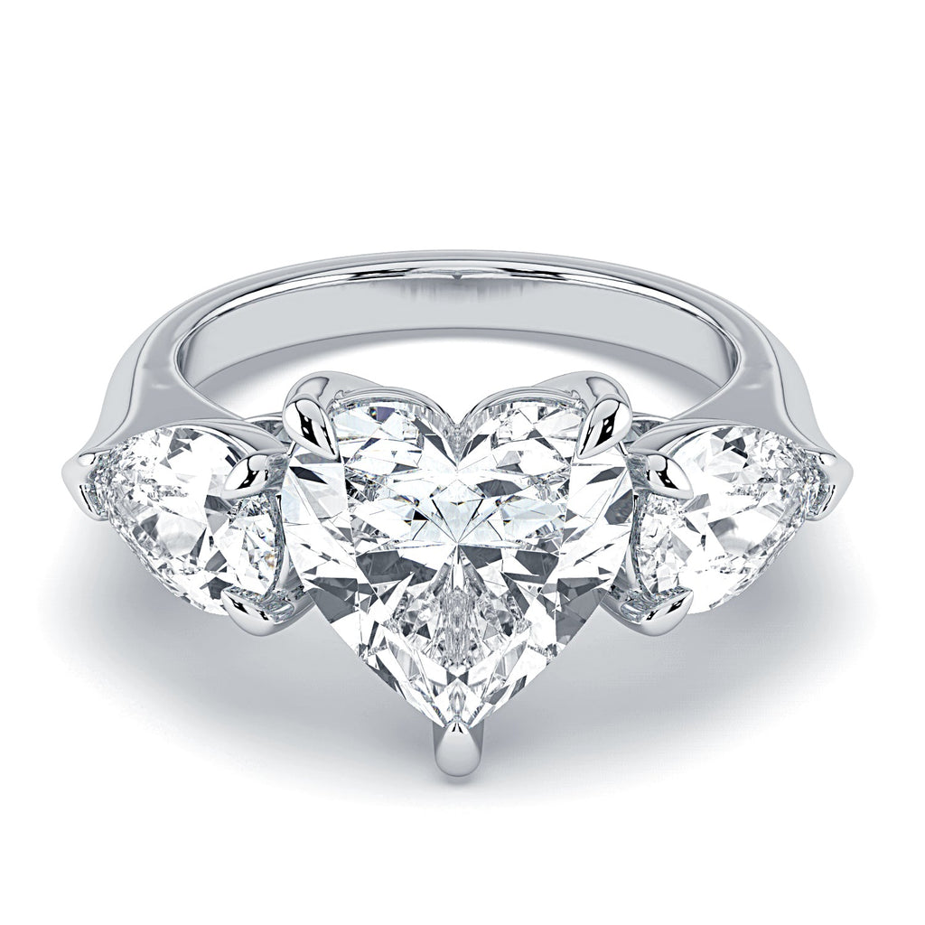 Heart & Pear Shape 3-Stone Diamond Engagement Ring - White