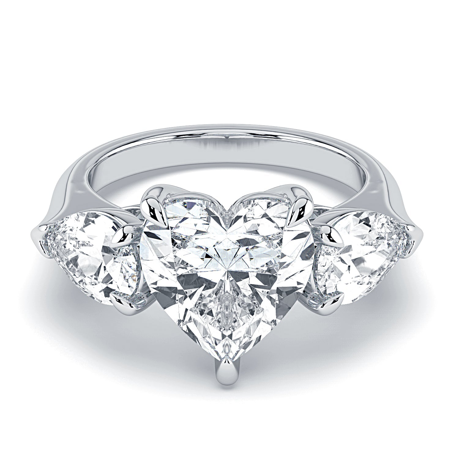 Heart & Pear Shape 3-Stone Diamond Engagement Ring - White