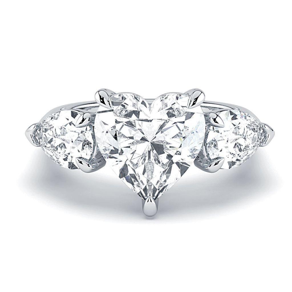 Heart & Pear Shape 3-Stone Diamond Engagement Ring - White