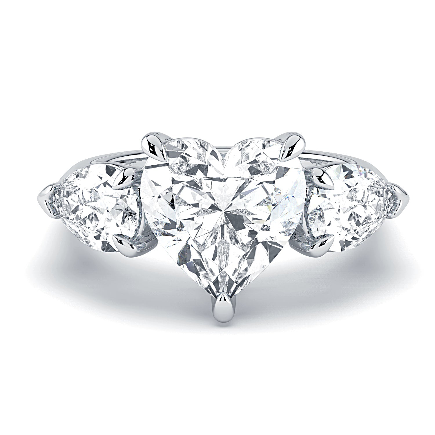 Heart & Pear Shape 3-Stone Diamond Engagement Ring - White
