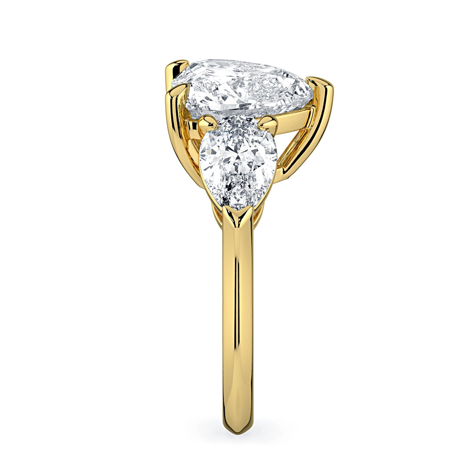 Heart & Pear Shape 3-Stone Diamond Engagement Ring - Yellow