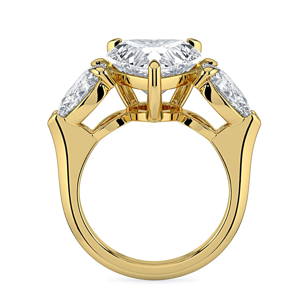 Heart & Pear Shape 3-Stone Diamond Engagement Ring - Yellow