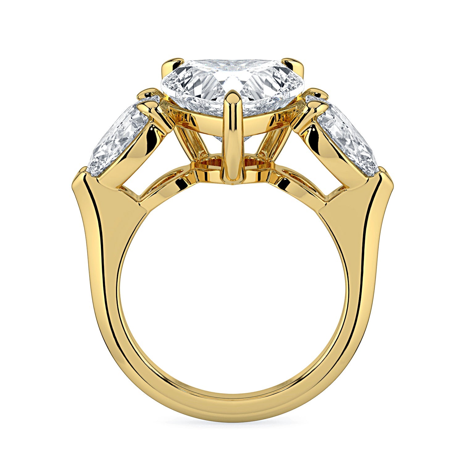 Heart & Pear Shape 3-Stone Diamond Engagement Ring - Yellow