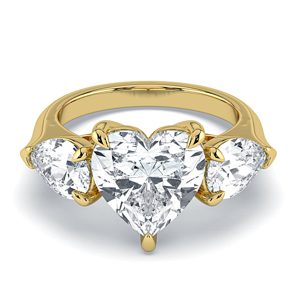 Heart & Pear Shape 3-Stone Diamond Engagement Ring - Yellow