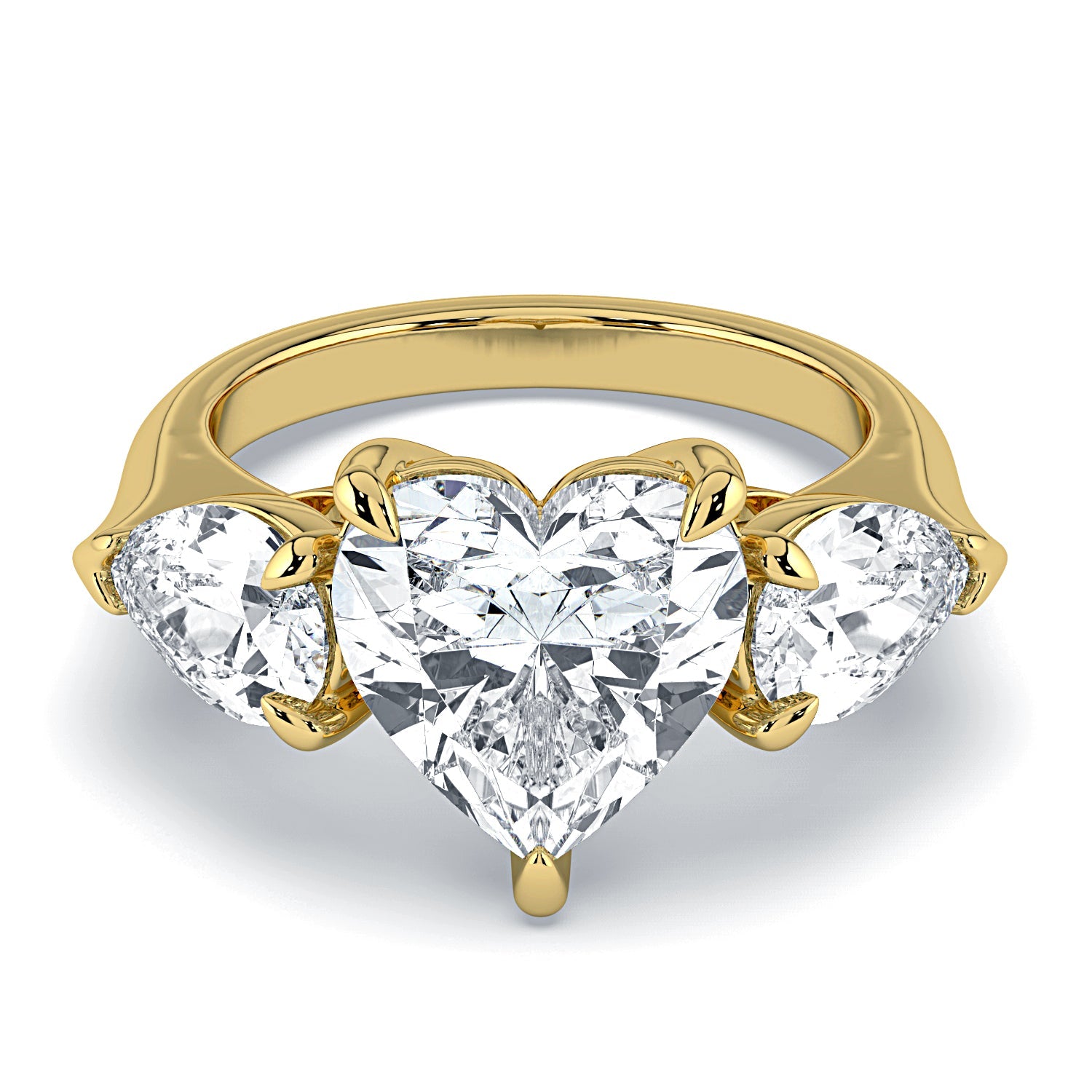 Heart & Pear Shape 3-Stone Diamond Engagement Ring - Yellow