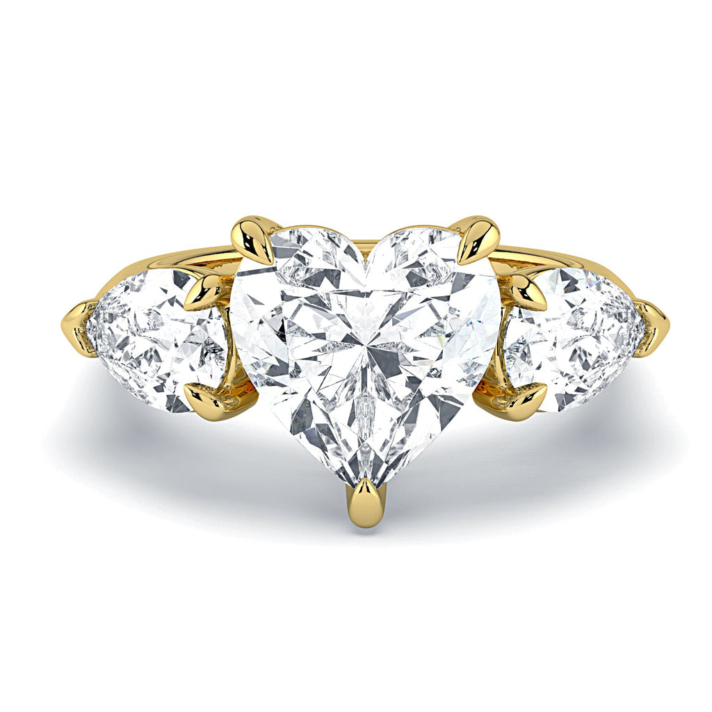 Heart & Pear Shape 3-Stone Diamond Engagement Ring - Yellow