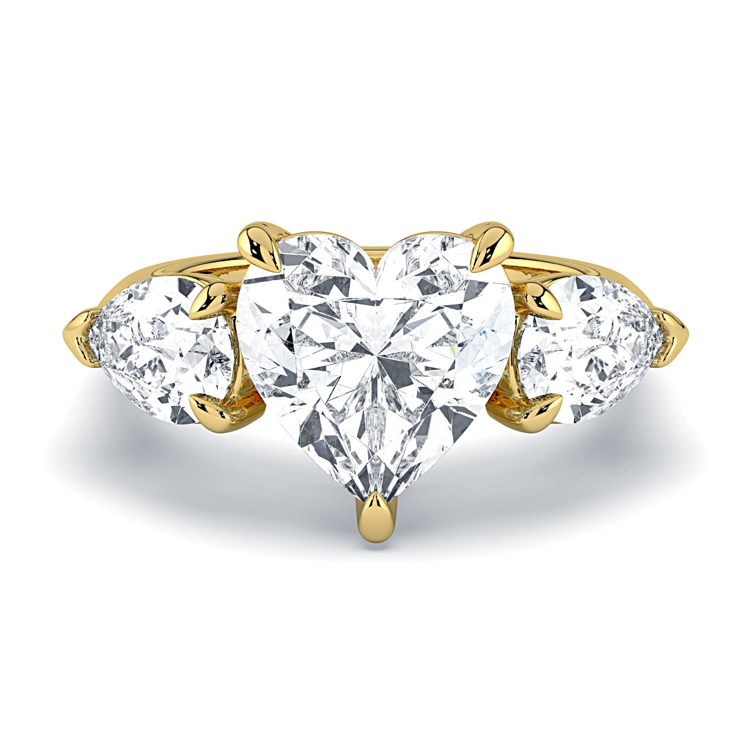 Heart & Pear Shape 3-Stone Diamond Engagement Ring - Yellow