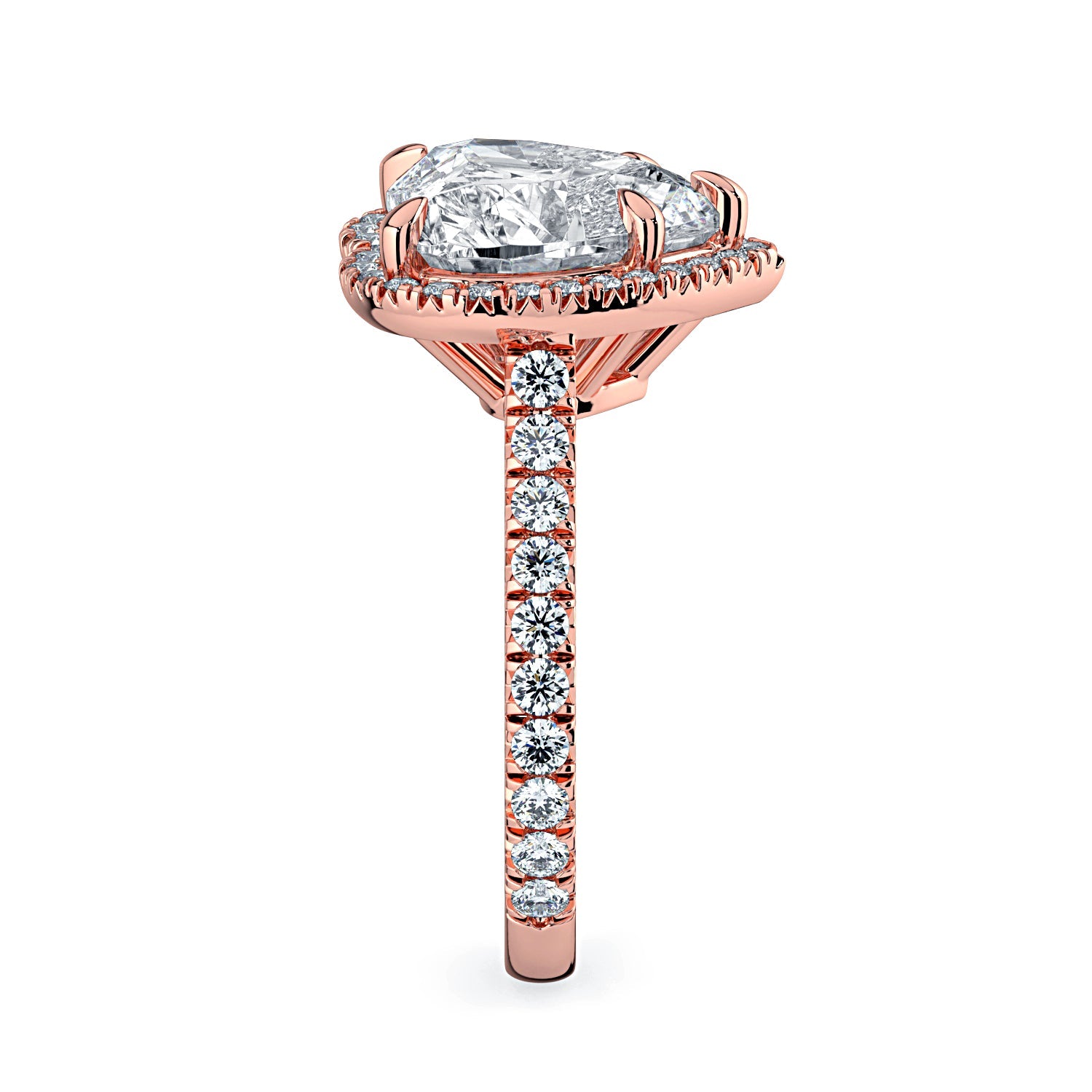 Heart Shape Halo & Pavé Diamond Engagement Ring - Rose