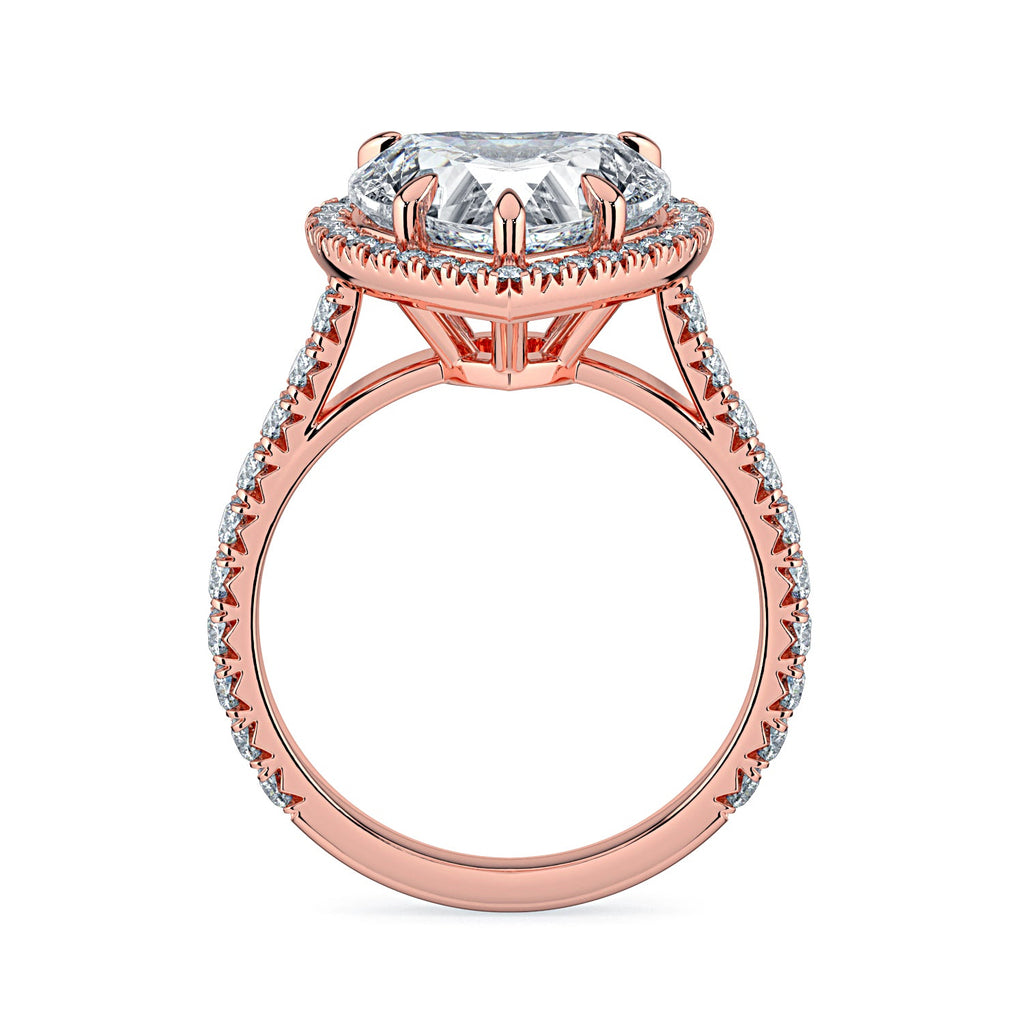 Heart Shape Halo & Pavé Diamond Engagement Ring - Rose