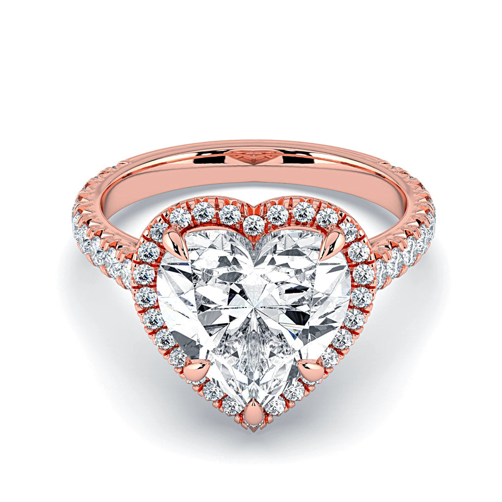 Heart Shape Halo & Pavé Diamond Engagement Ring - Rose