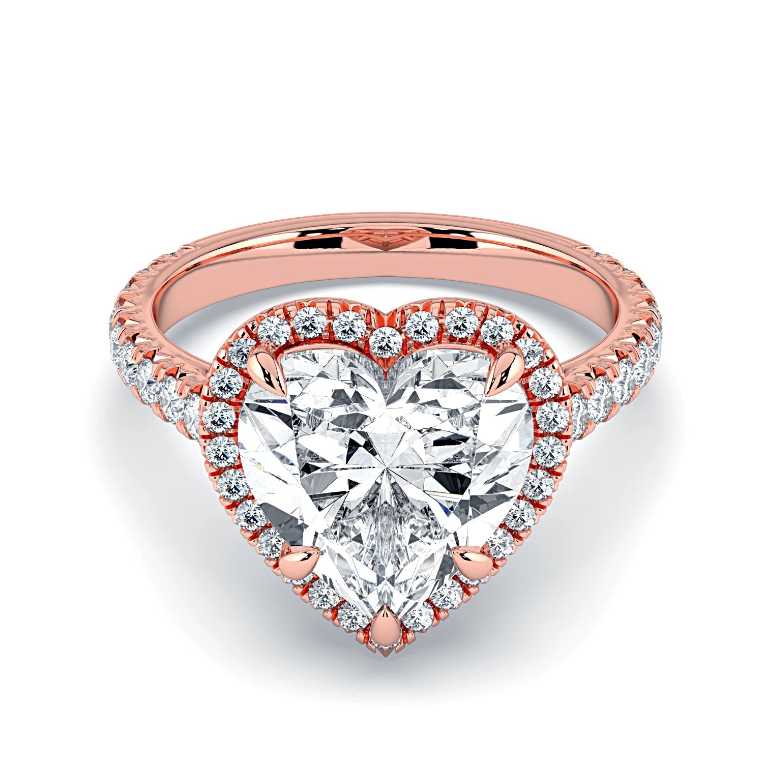 Heart Shape Halo & Pavé Diamond Engagement Ring - Rose