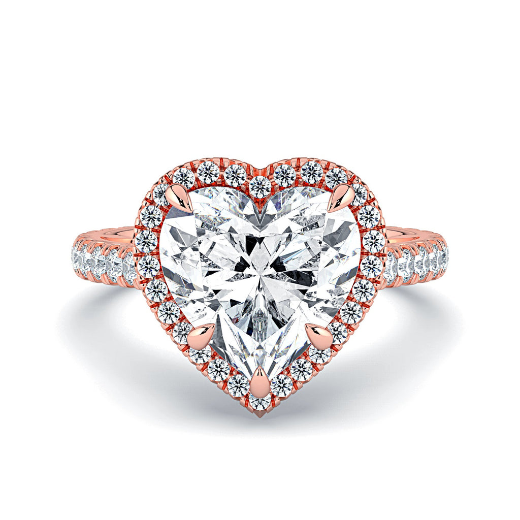 Heart Shape Halo & Pavé Diamond Engagement Ring - Rose