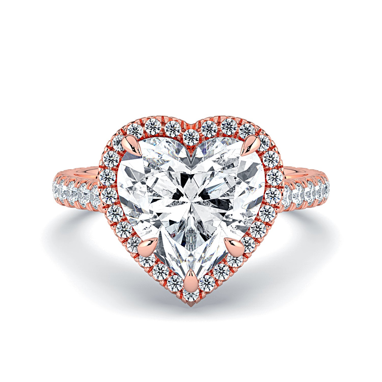 Heart Shape Halo & Pavé Diamond Engagement Ring - Rose