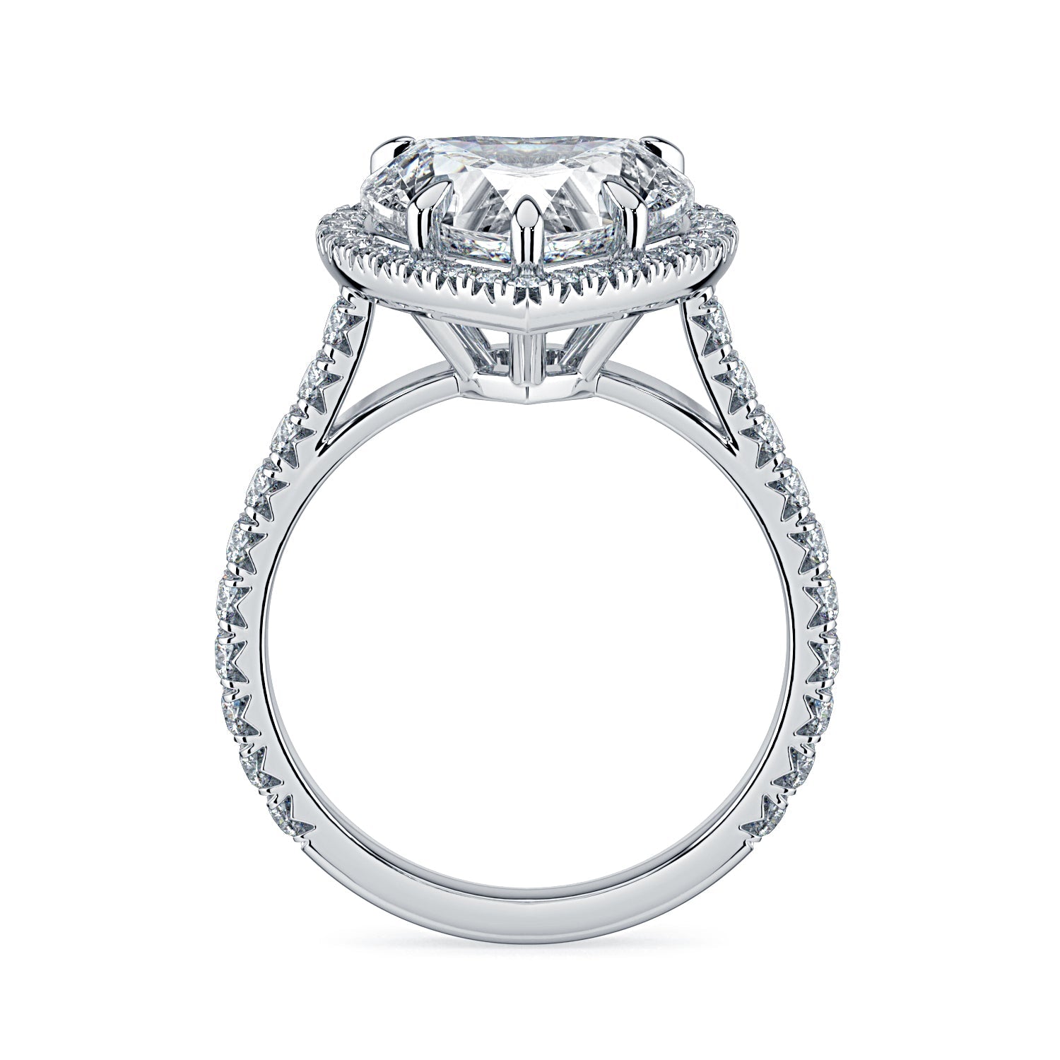 Heart Shape Halo & Pavé Diamond Engagement Ring - White