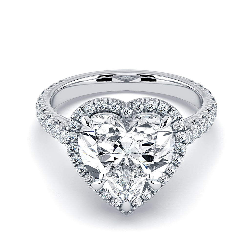Heart Shape Halo & Pavé Diamond Engagement Ring - White