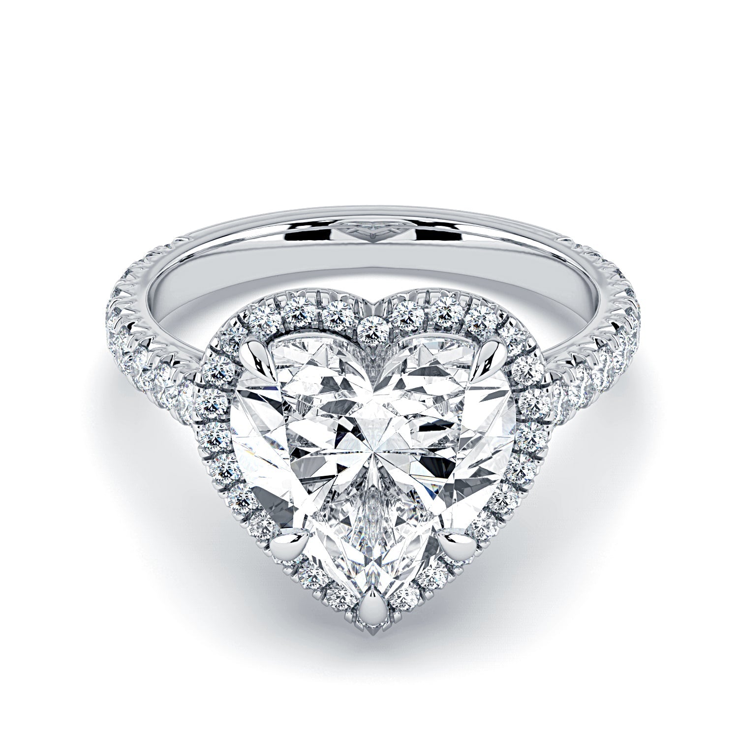 Heart Shape Halo & Pavé Diamond Engagement Ring - White