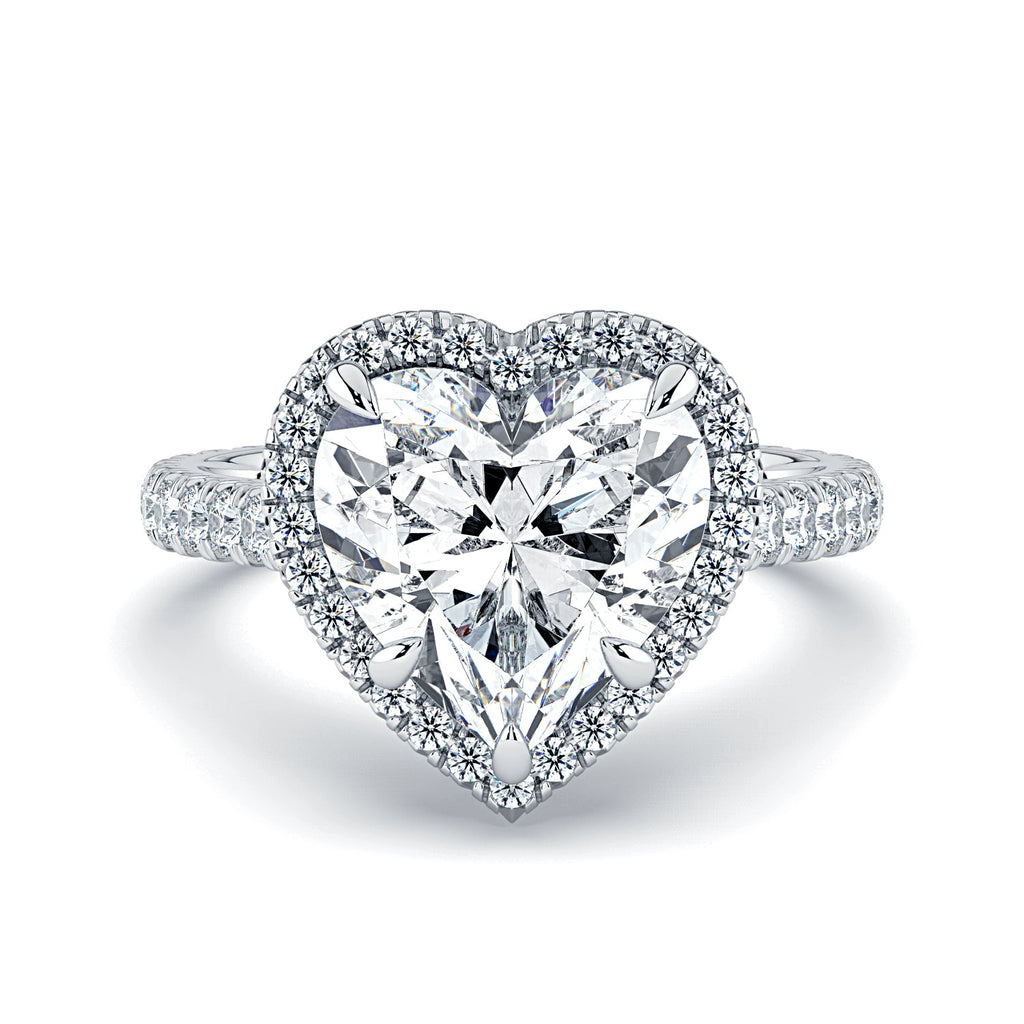 Heart Shape Halo & Pavé Diamond Engagement Ring - White