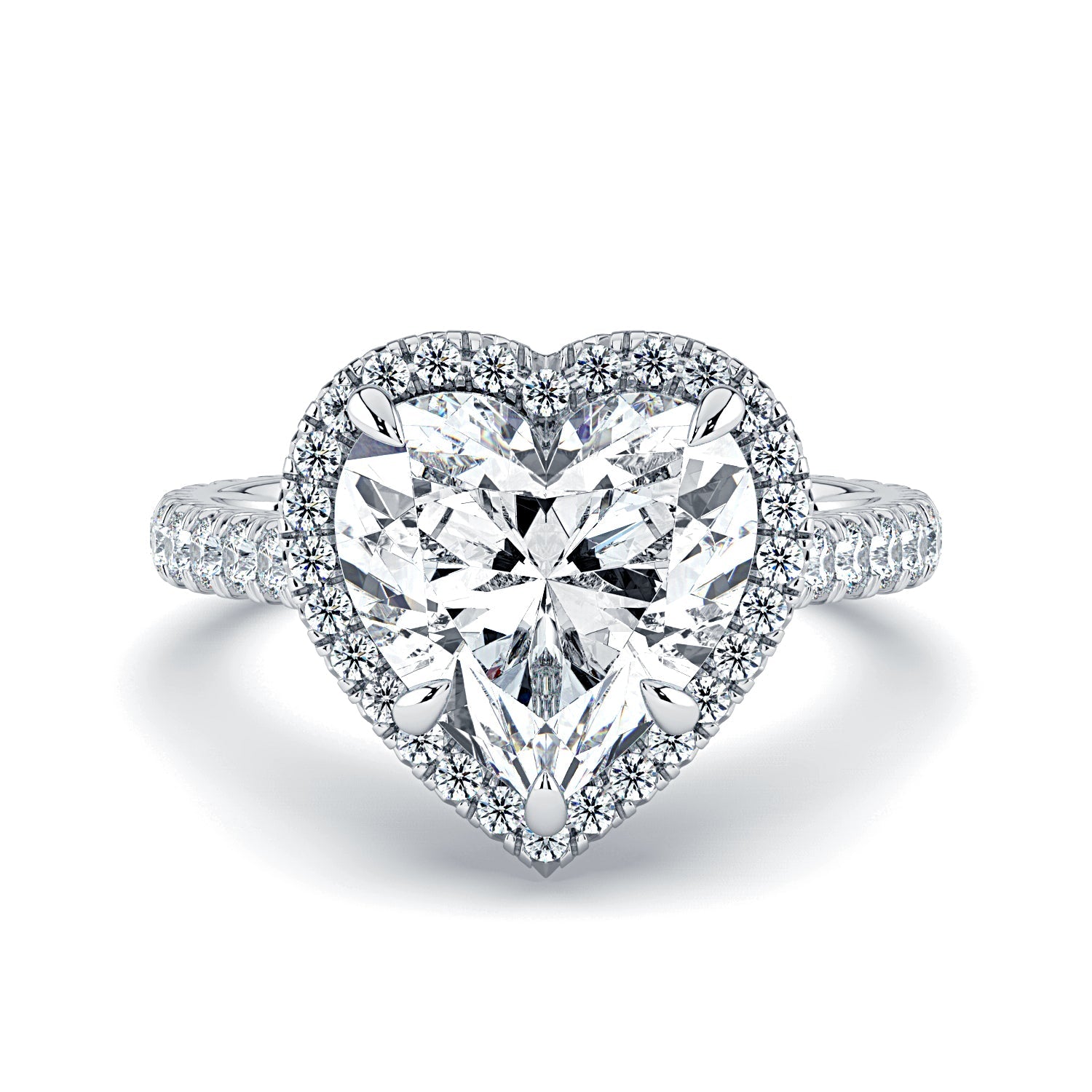 Heart Shape Halo & Pavé Diamond Engagement Ring - White