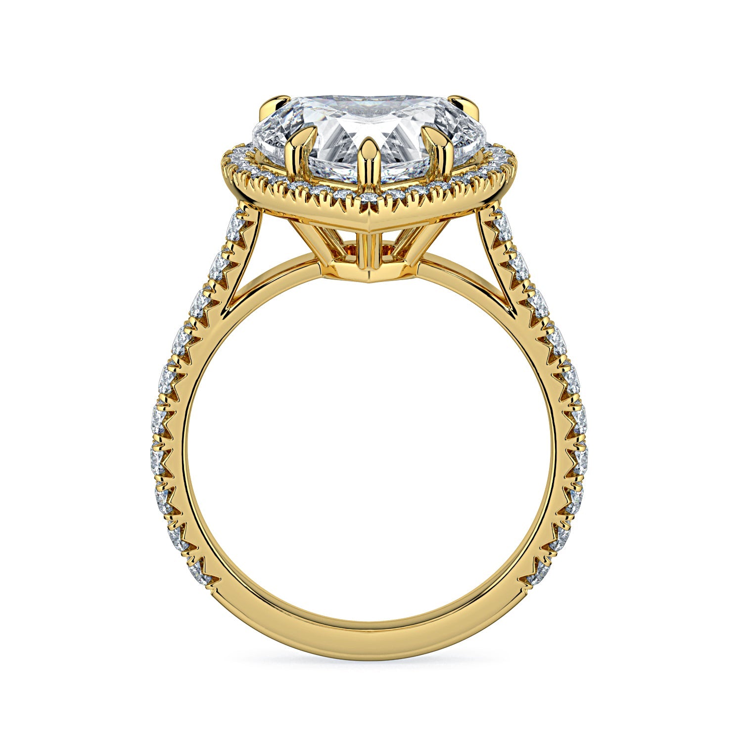 Heart Shape Halo & Pavé Diamond Engagement Ring - Yellow