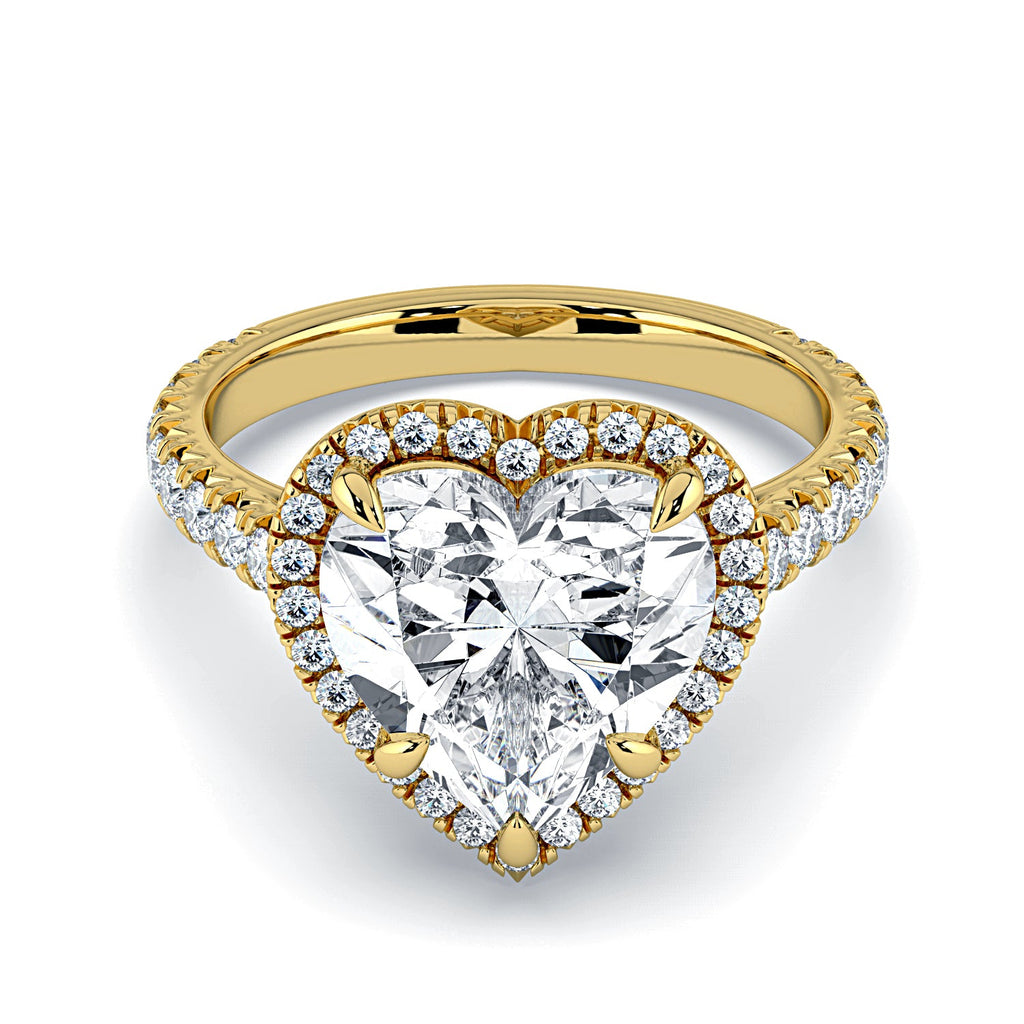 Heart Shape Halo & Pavé Diamond Engagement Ring - Yellow