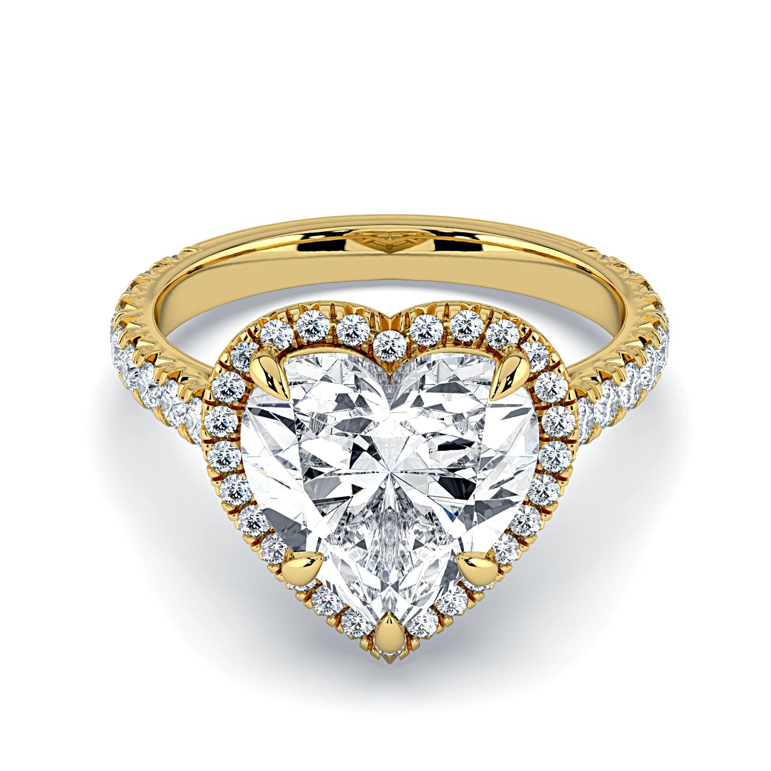 Heart Shape Halo & Pavé Diamond Engagement Ring - Yellow