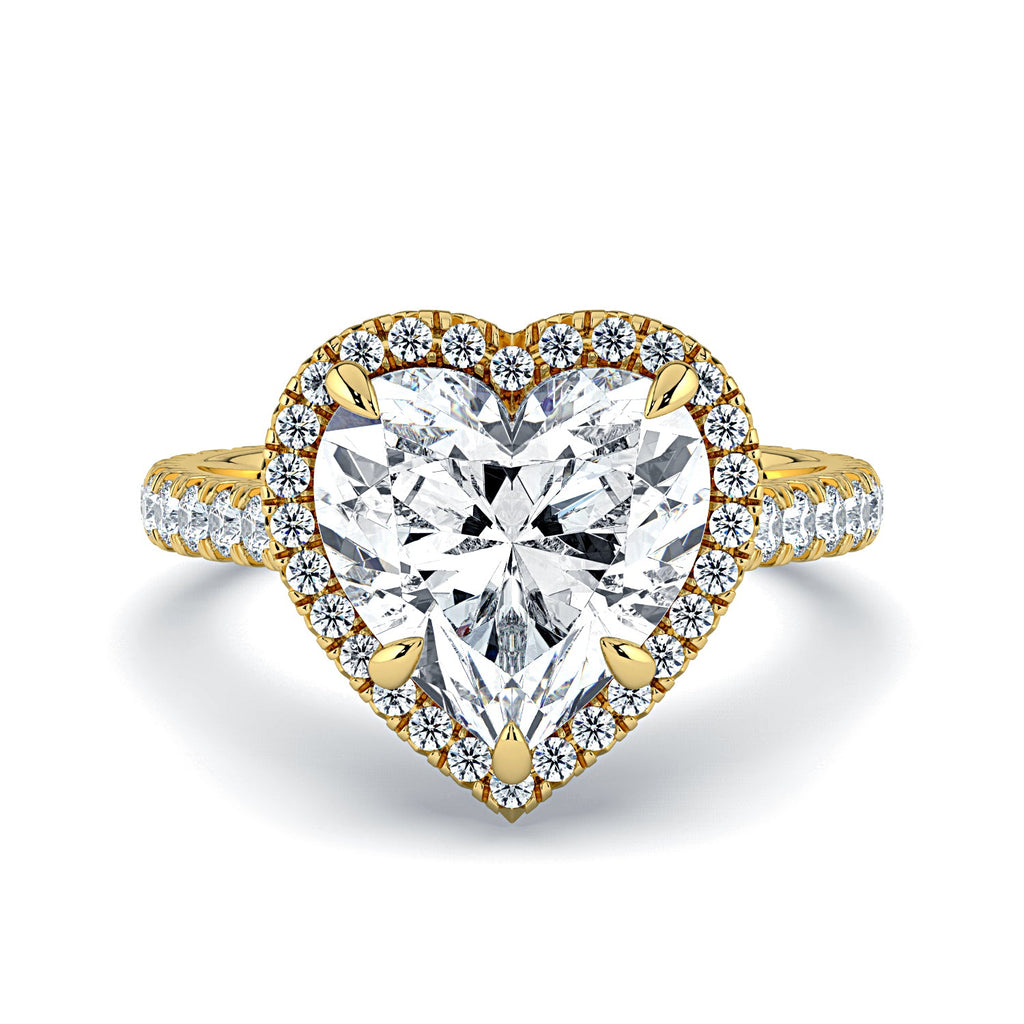 Heart Shape Halo & Pavé Diamond Engagement Ring - Yellow