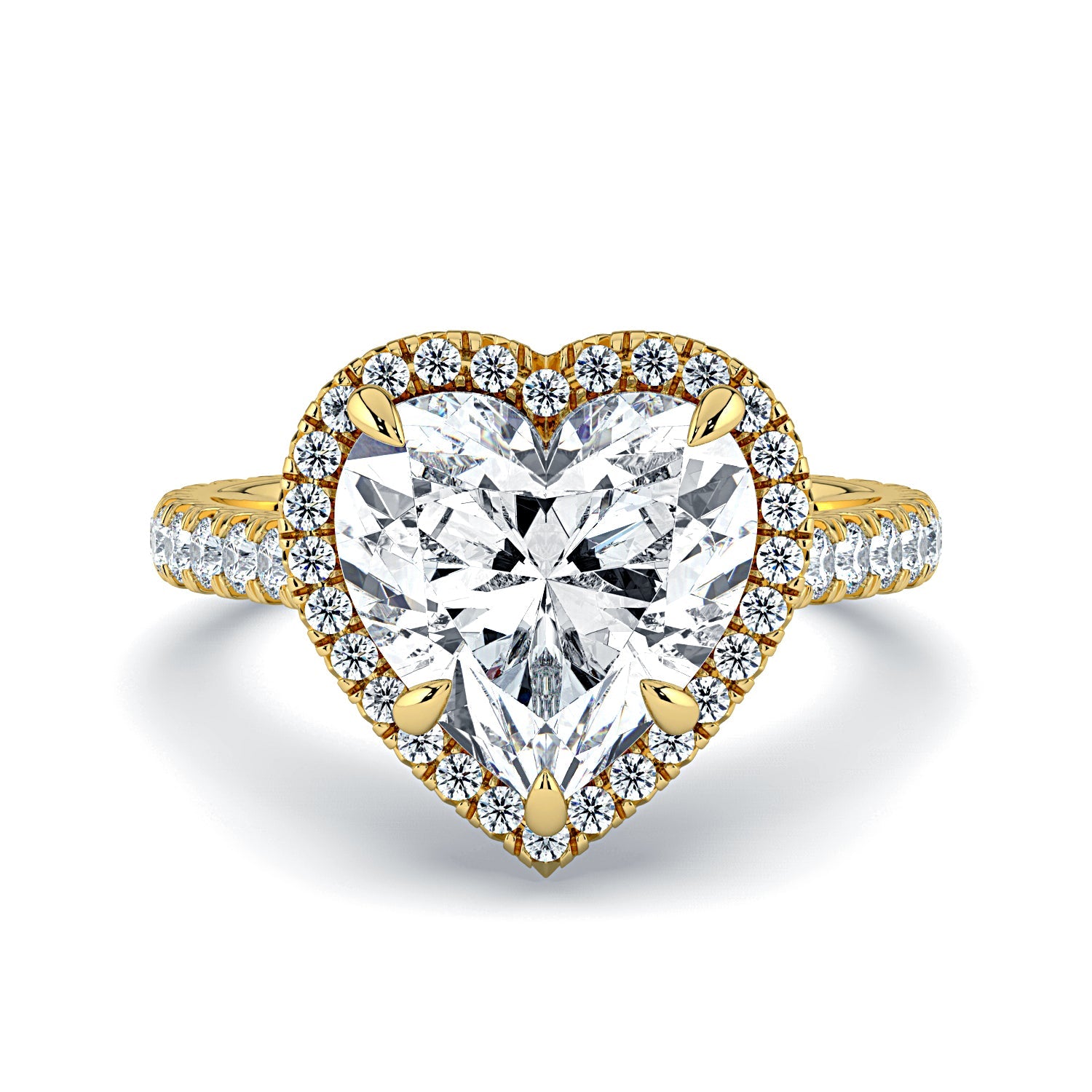 Heart Shape Halo & Pavé Diamond Engagement Ring - Yellow