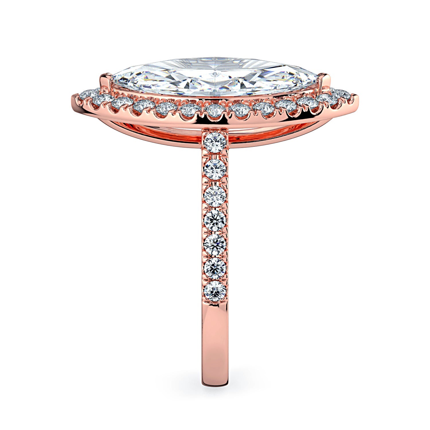 Marquise Shape Halo & Pavé Diamond Engagement Ring - Rose