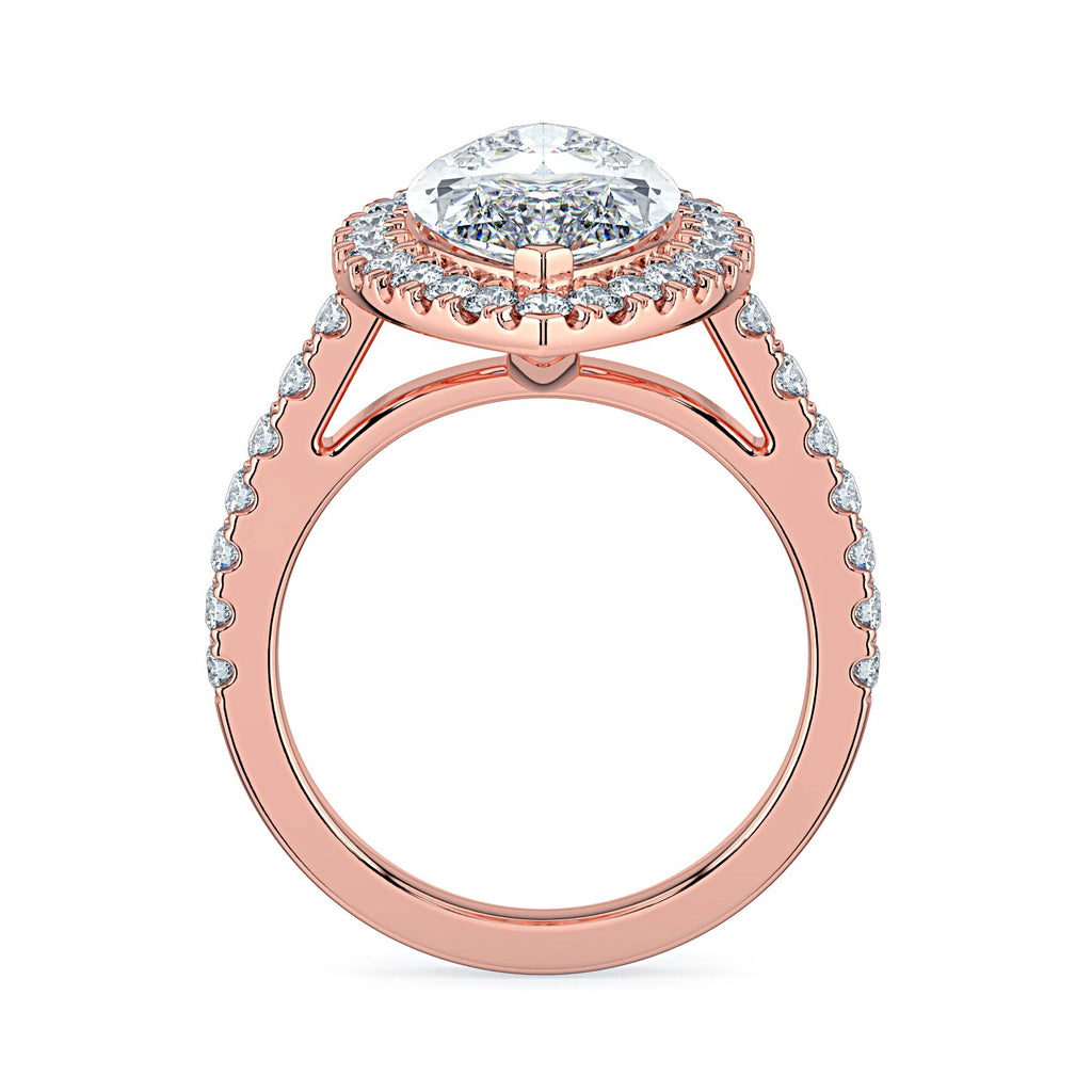 Marquise Shape Halo & Pavé Diamond Engagement Ring - Rose