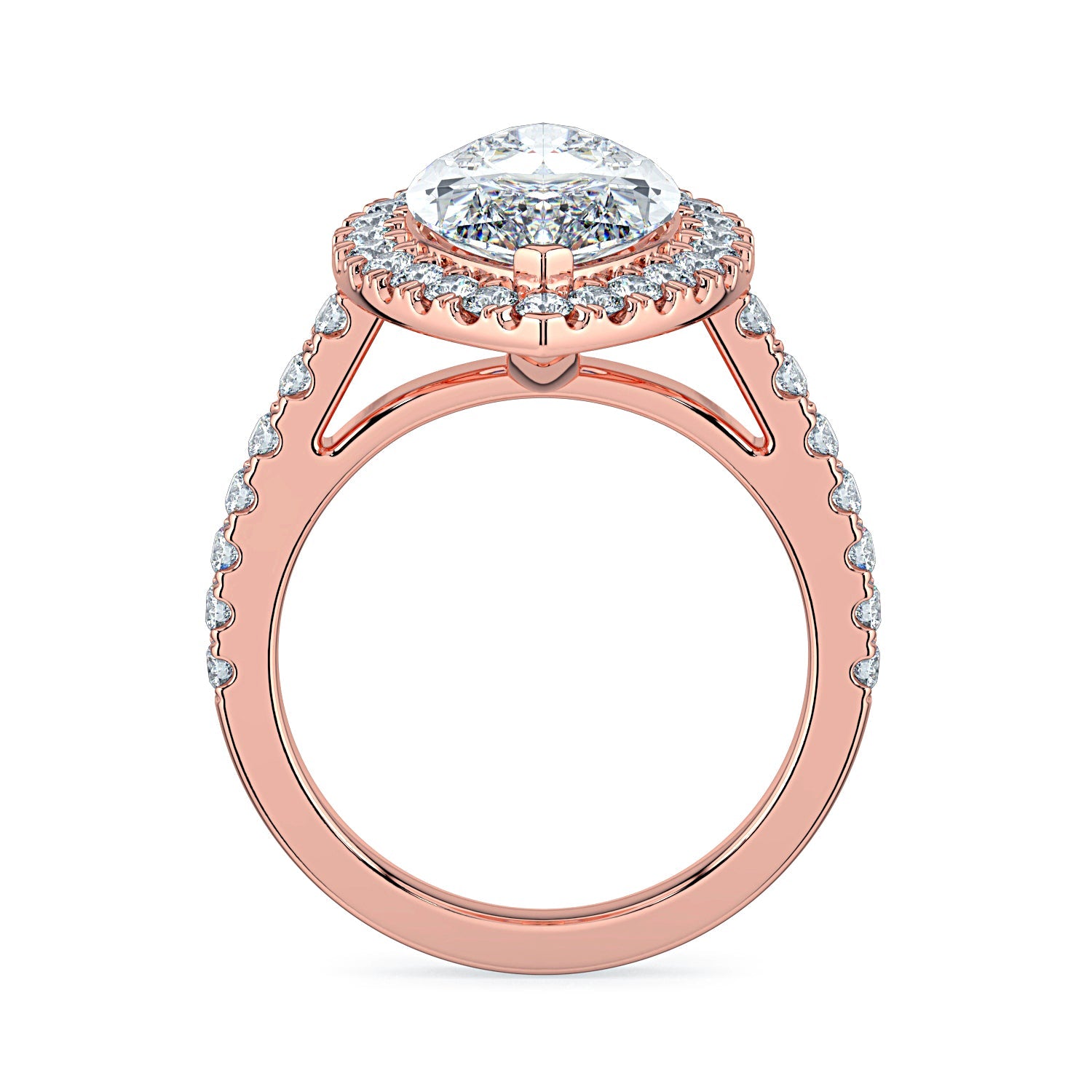 Marquise Shape Halo & Pavé Diamond Engagement Ring - Rose