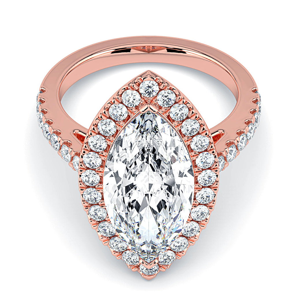 Marquise Shape Halo & Pavé Diamond Engagement Ring - Rose